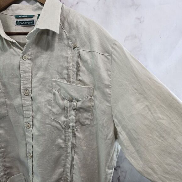 Cubavera Shirt Mens Large Linen Button Beige Vtg Safari Utility Cargo Indiana - Picture 10 of 11